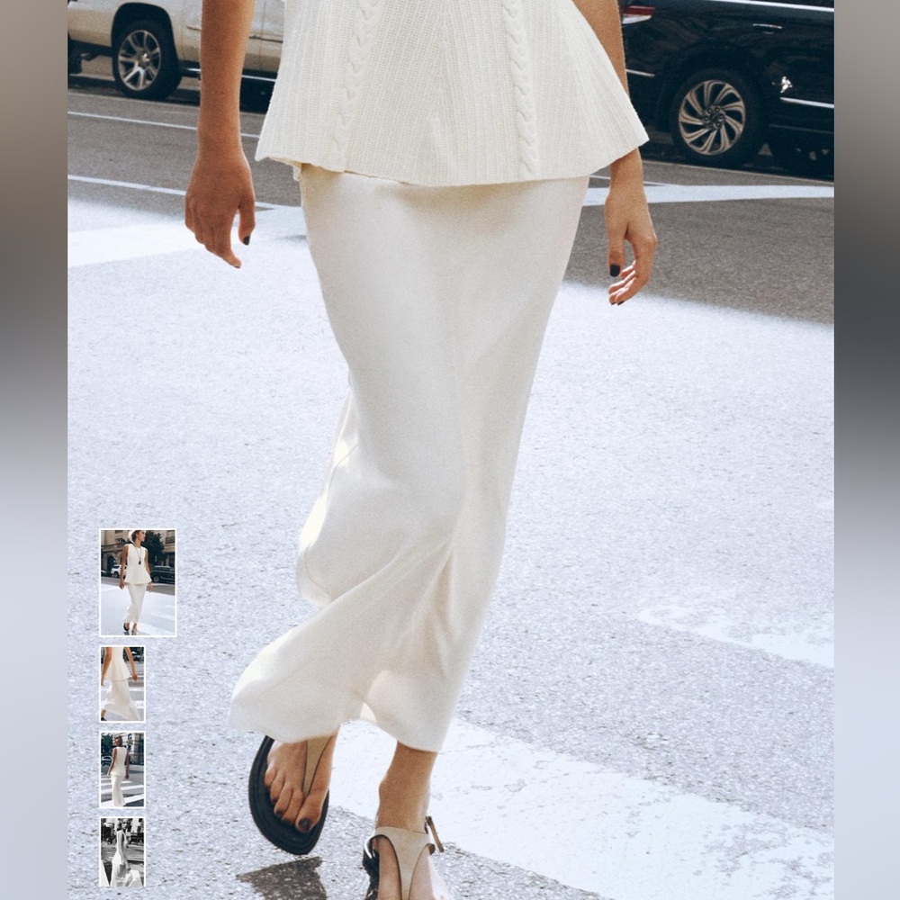 Zara Silk Midi Skirt - white